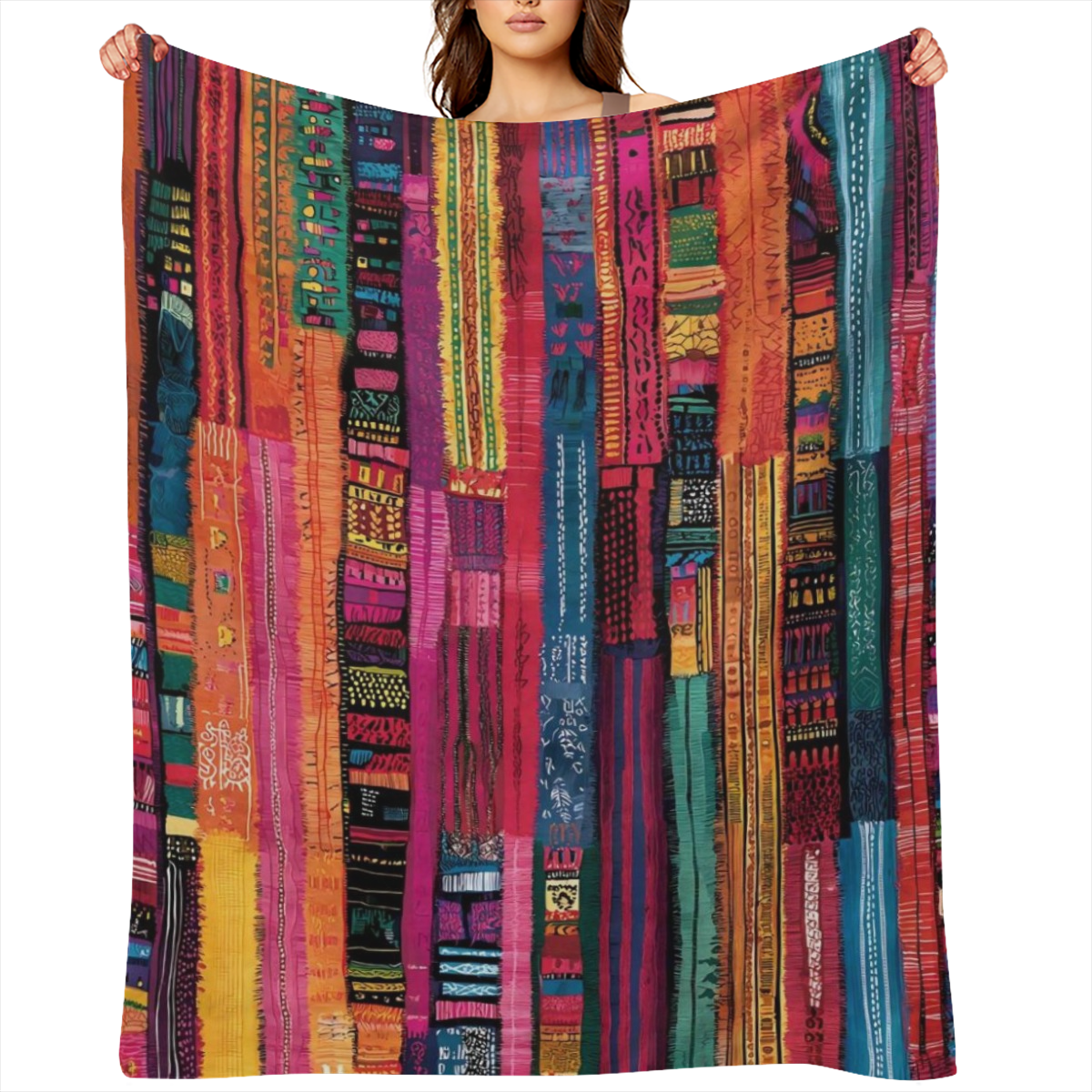 Soft Cozy Guatemalan Mayan-Inspired Flannel Throw Blanket - Vibrant Striped Design Perfect for Bed Sofa Office or Camping