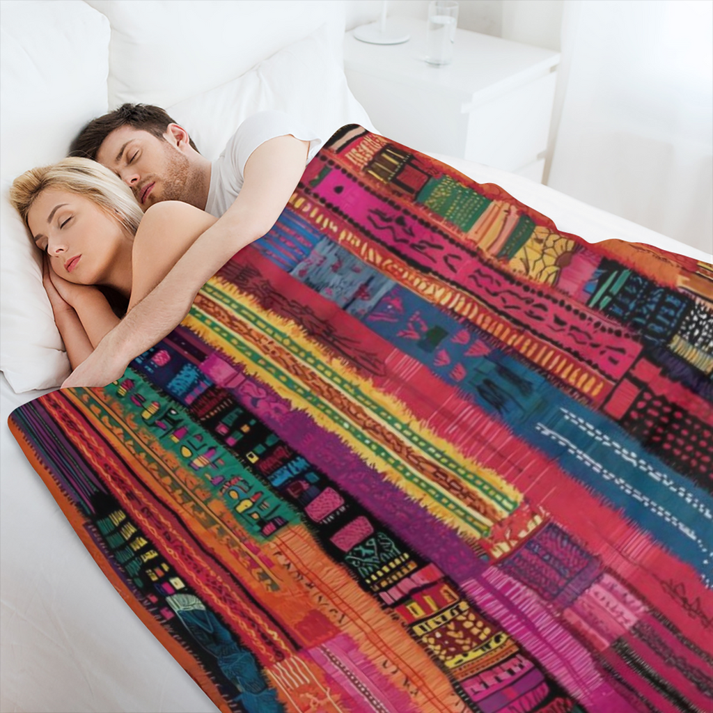 Soft Cozy Guatemalan Mayan-Inspired Flannel Throw Blanket - Vibrant Striped Design Perfect for Bed Sofa Office or Camping