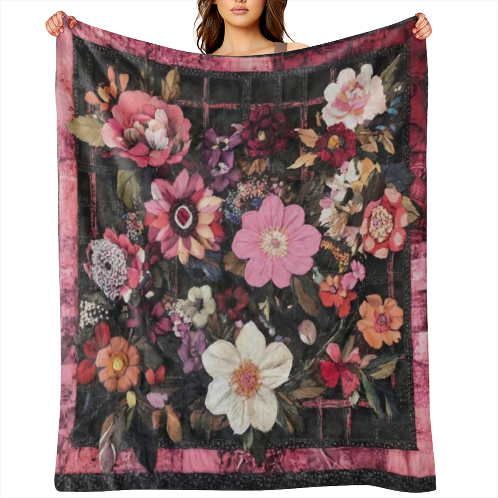 An antique floral print flannel blanket - Soft and comfortable knitted polyester fabric, digital Print - Lightweight all season sofa, bed, office, camping, travel blanket - 59x78. 7 inches ( 150x200 c