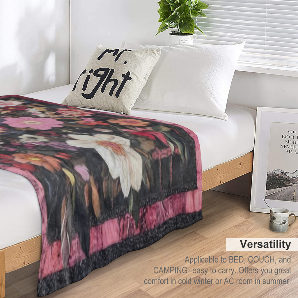 An antique floral print flannel blanket - Soft and comfortable knitted polyester fabric, digital Print - Lightweight all season sofa, bed, office, camping, travel blanket - 59x78. 7 inches ( 150x200 c