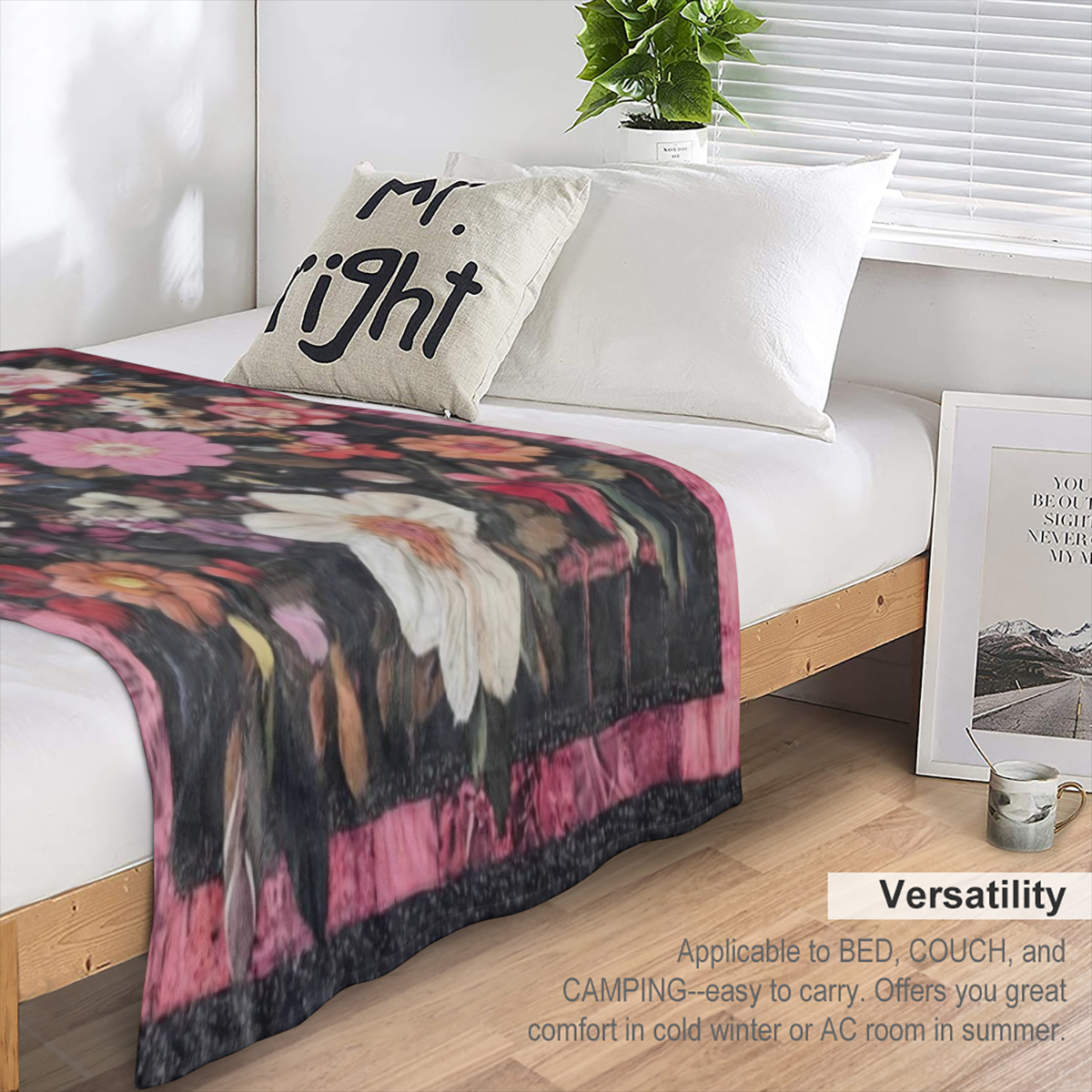 An antique floral print flannel blanket - Soft and comfortable knitted polyester fabric, digital Print - Lightweight all season sofa, bed, office, camping, travel blanket - 59x78. 7 inches ( 150x200 c
