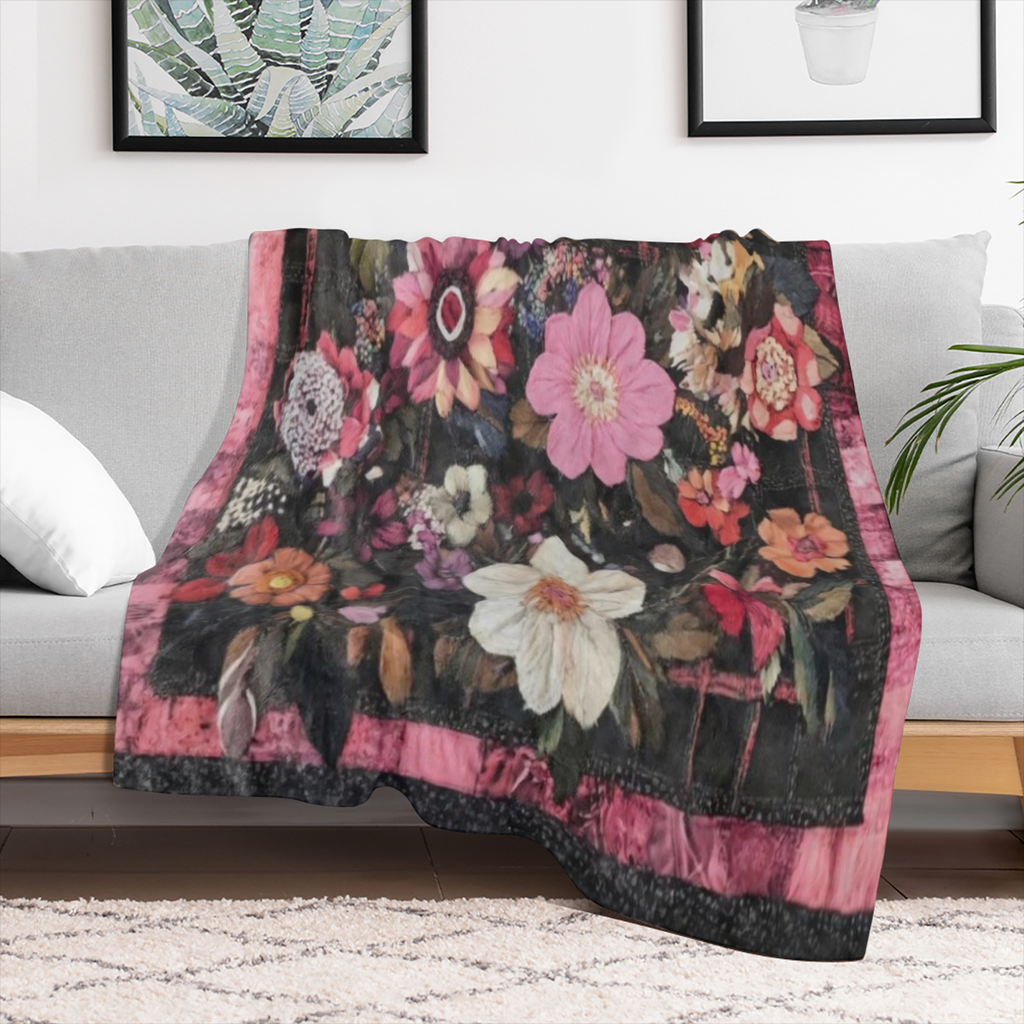 An antique floral print flannel blanket - Soft and comfortable knitted polyester fabric, digital Print - Lightweight all season sofa, bed, office, camping, travel blanket - 59x78. 7 inches ( 150x200 c