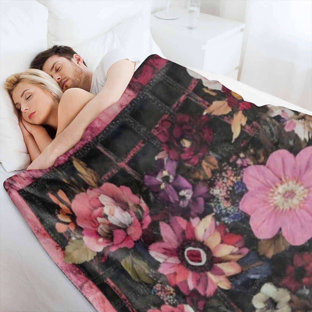 An antique floral print flannel blanket - Soft and comfortable knitted polyester fabric, digital Print - Lightweight all season sofa, bed, office, camping, travel blanket - 59x78. 7 inches ( 150x200 c