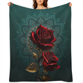 1pc Luxury Gothic Rose Print Blanket, Flannel Blanket, Soft Warm Throw Blanket Nap Blanket For Couch Sofa Office Bed Camping Travel, Multi- purpose Gift Blanket For All Season