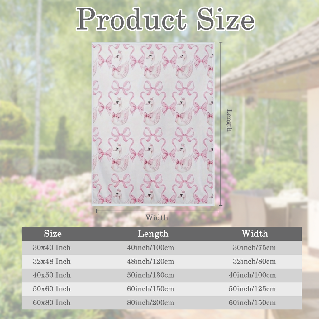 Elegant White Swan Pink Bow Design Flannel Blanket - Soft Polyester Contemporary Room Decor for Bed Sofa All-Season Use 250-300 g Bedroom Decor Elegant Room Accent Smooth Texture