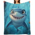 1pc Cartoon Shark Flannel Blanket, Soft Polyester Fiber, 280- 300gsm, Multi- Use for Home Decor & Outdoor Activities, Ideal Gift for Valentine' s, Christmas, Thanksgiving, New Year, Shark Decor
