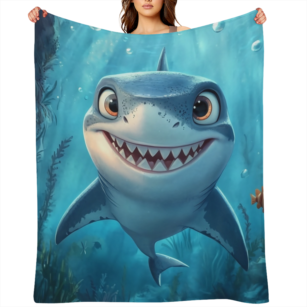 1pc Cartoon Shark Flannel Blanket, Soft Polyester Fiber, 280- 300gsm, Multi- Use for Home Decor & Outdoor Activities, Ideal Gift for Valentine' s, Christmas, Thanksgiving, New Year, Shark Decor