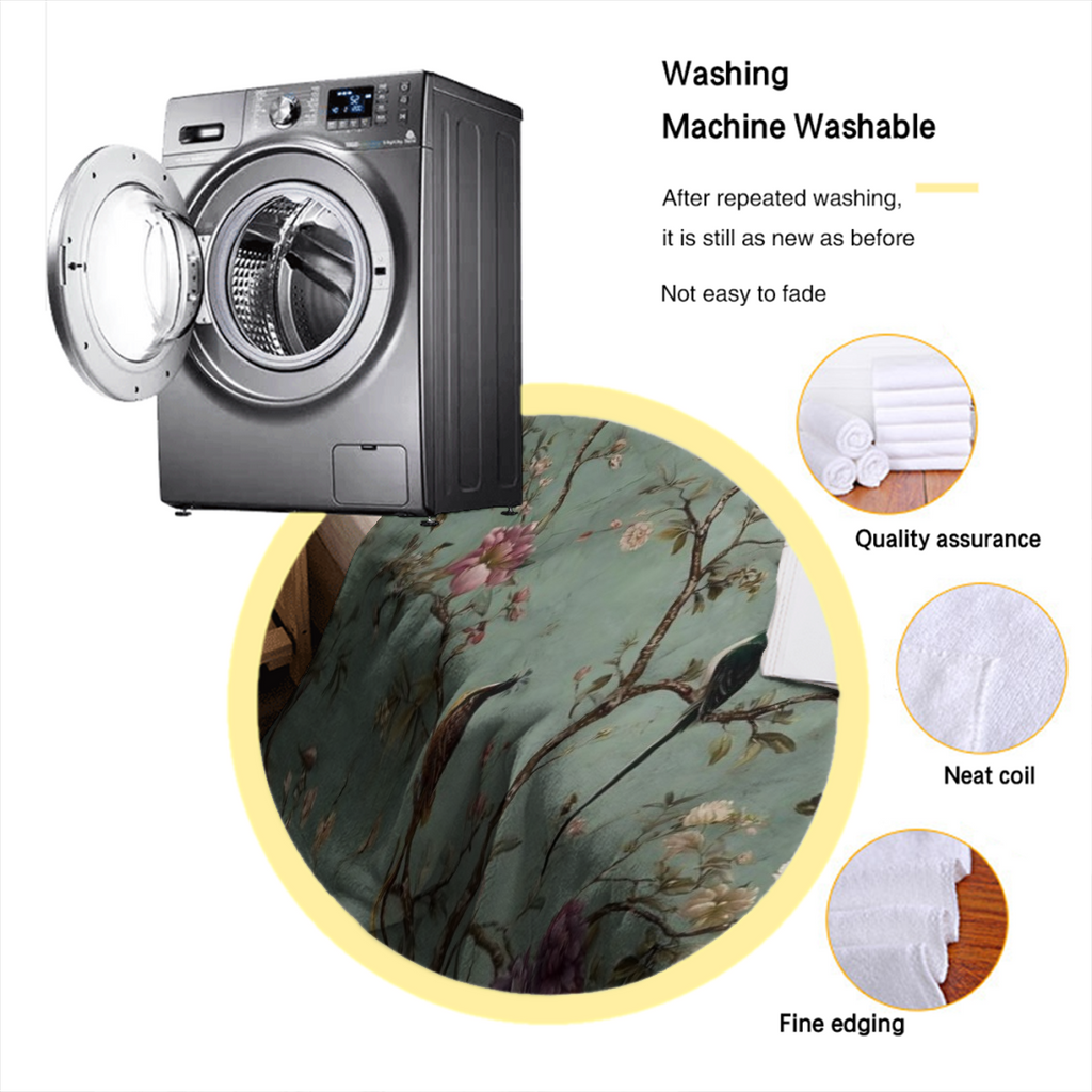 1 Super Soft Comfortable Warm Multi-Size Flannel Blanket | Old Chinoiserie Wallpaper with Birds and Flowers, Suitable for Beds, Sofas, and Offices, Portable, Machine Washable, All-Season Comfort - Per