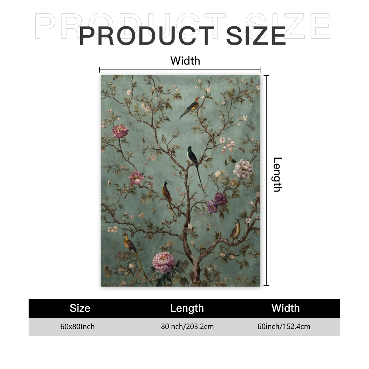 1 Super Soft Comfortable Warm Multi-Size Flannel Blanket | Old Chinoiserie Wallpaper with Birds and Flowers, Suitable for Beds, Sofas, and Offices, Portable, Machine Washable, All-Season Comfort - Per
