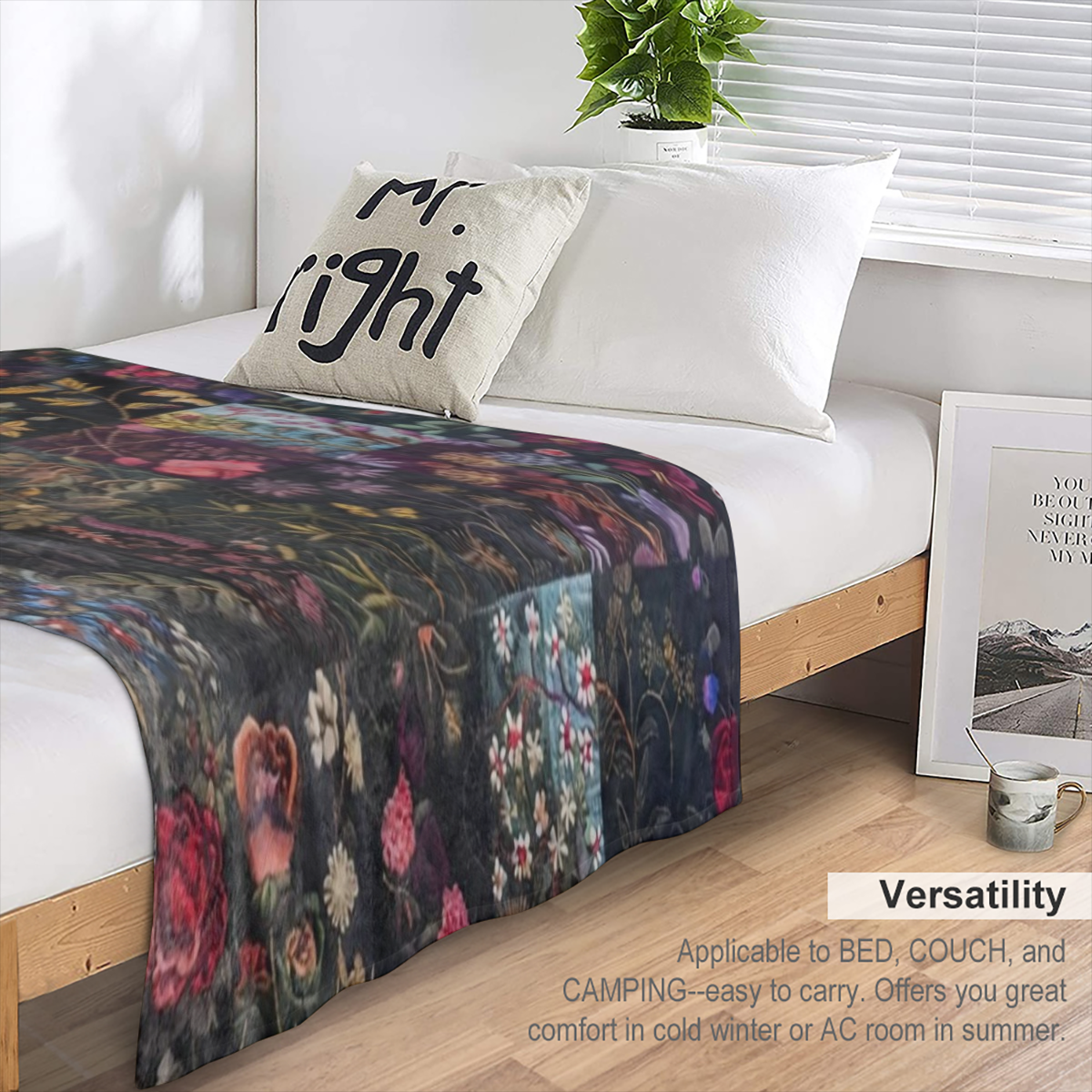Allseason Versatility Cozy Vintage Floral Flannel Throw Blanket - Soft, Lightweight Polyester with Retro Botanical Patterns in Red - Perfect for Sofa, Couch, Office, Camping, and Travel - All- Season