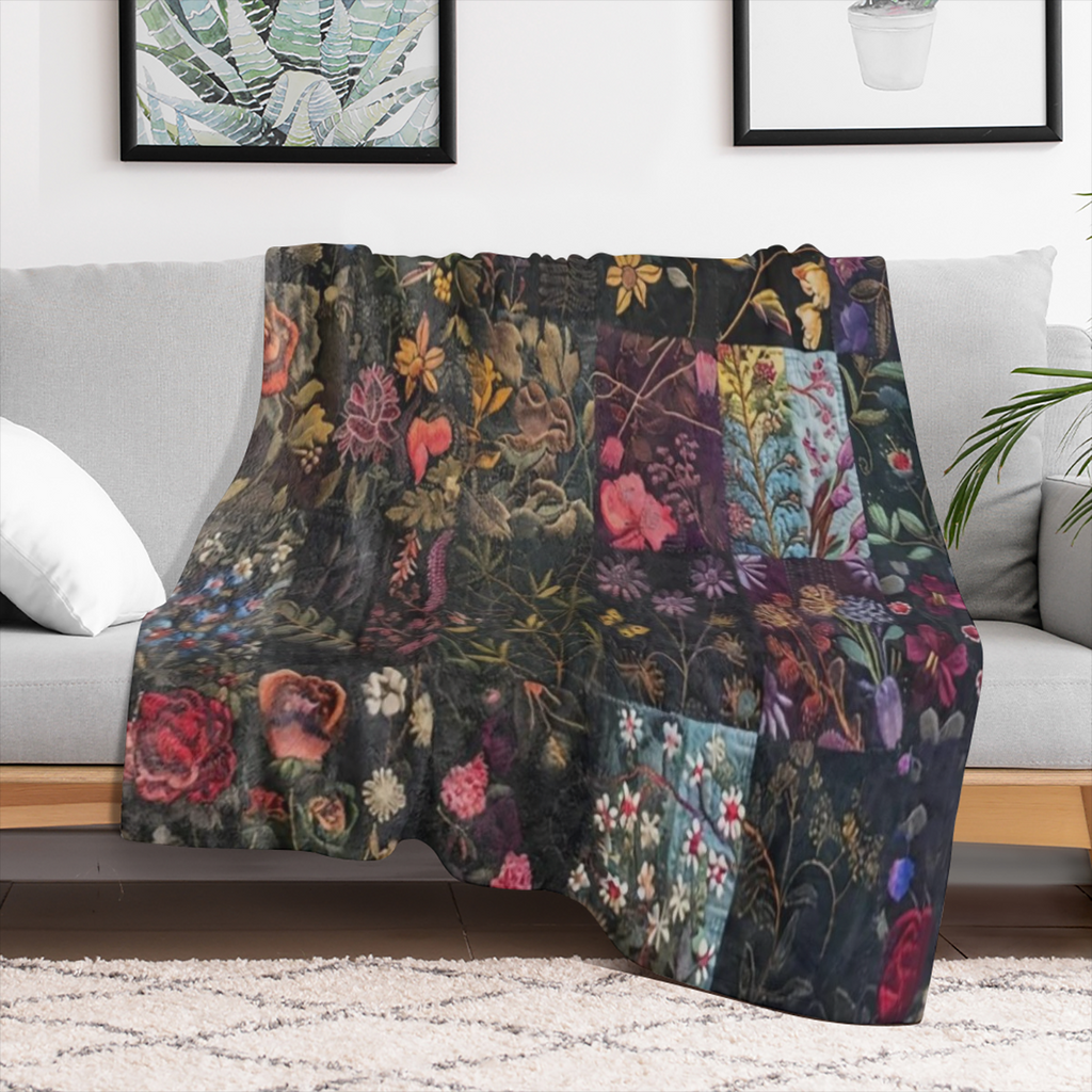 Allseason Versatility Cozy Vintage Floral Flannel Throw Blanket - Soft, Lightweight Polyester with Retro Botanical Patterns in Red - Perfect for Sofa, Couch, Office, Camping, and Travel - All- Season