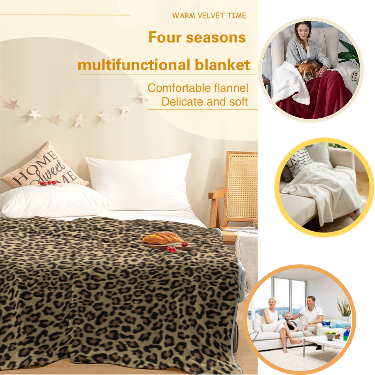 1pc Luxury Leopard Print Flannel Blanket - Extra Large 60x80 Inch Heavyweight 300GSM Plush Throw - All-Season Soft Bedspread, Couch Cover - Brown/Black/Beige/Gray/White - Housewarming/Birthday Gift fo