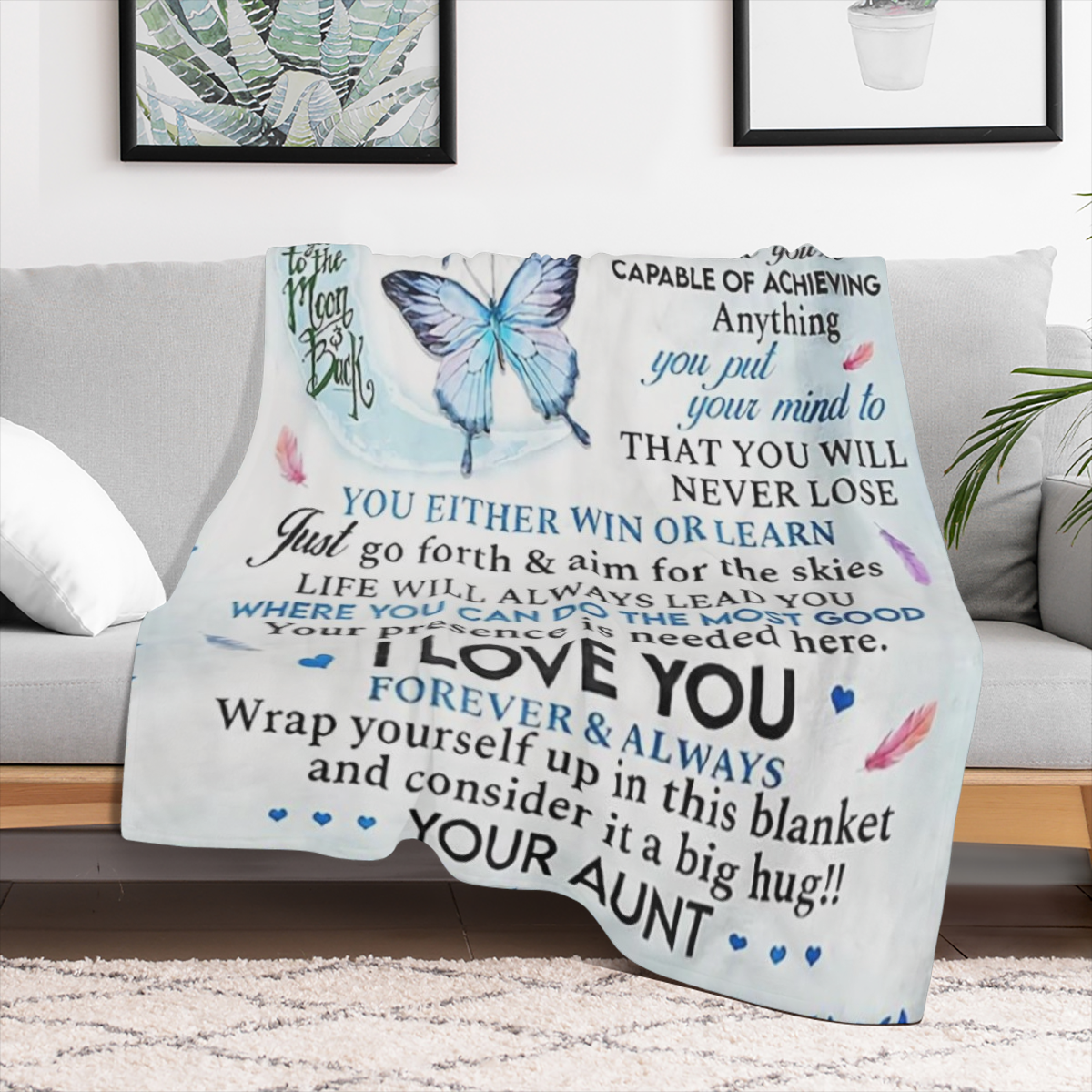 Cozy Flannel Blanket with Aunts Message to Niece - Soft, Warm Throw for Bed, Couch, Travel & Camping - Perfect Gift for Family, Friends, Parents on Halloween, Birthdays & All Seasons