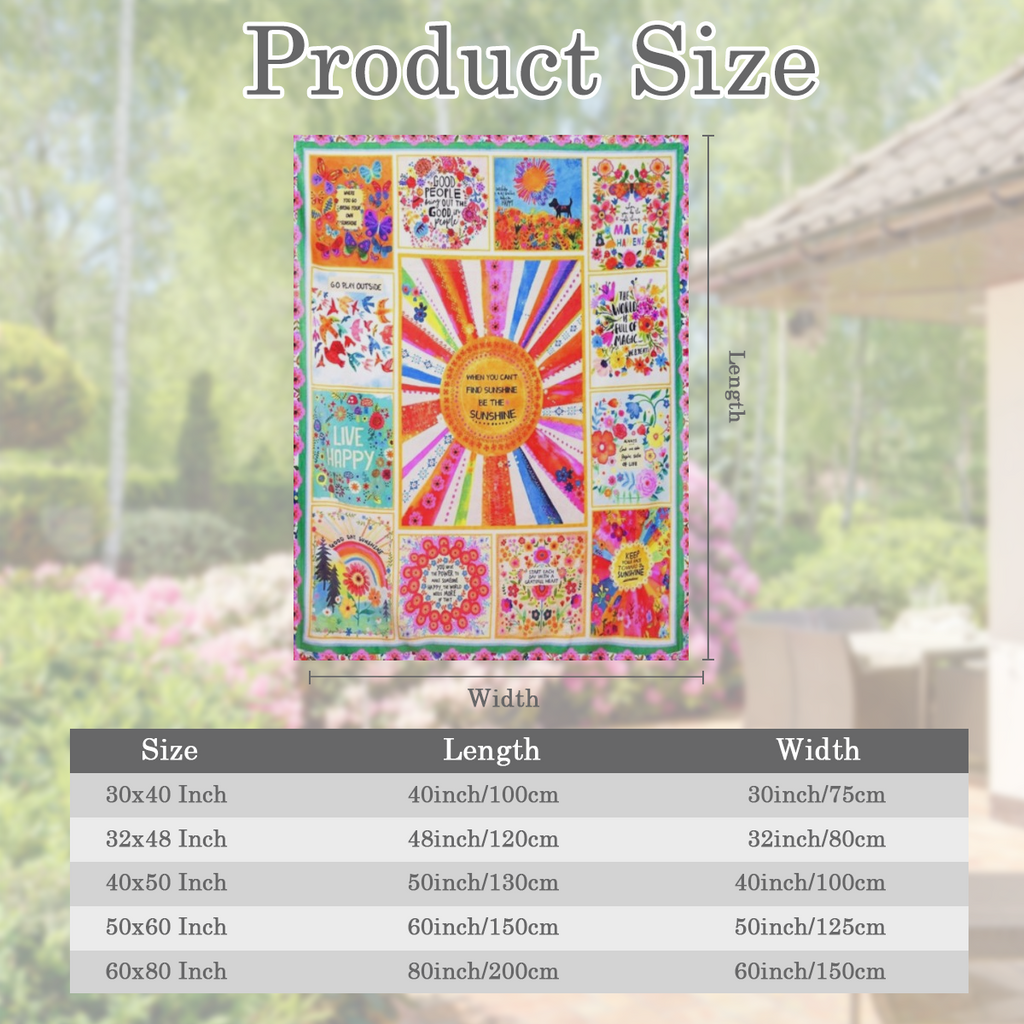 Boho Throw Blanket Colorful Patchwork Floral Blankets, Natural Bohemian Gifts Blanket for Women with Inspirational Thoughts, Soft Warm and Cozy Flannel for Sofa Bed Couch Travel 50x60, 280GSM CozyFlan