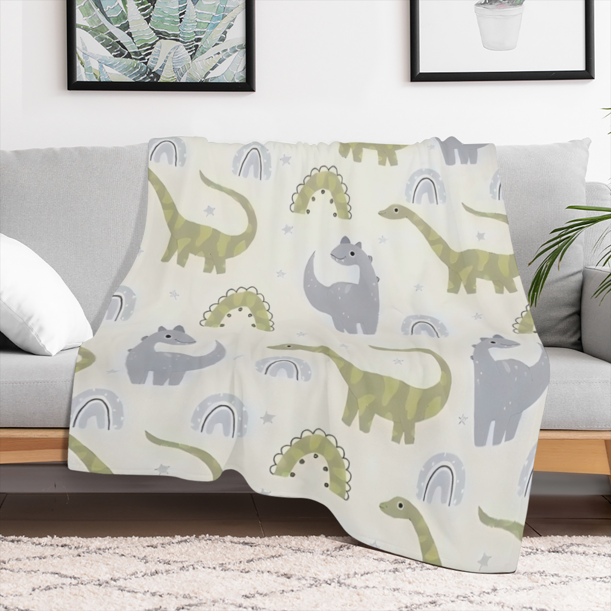 Cute Dinosaurs Baby Blanket Cotton Blanket for Infants, Lightweight Soft Receiving Blanket & Swaddling Blanket for Crib, Stroller, Nursery Blankets