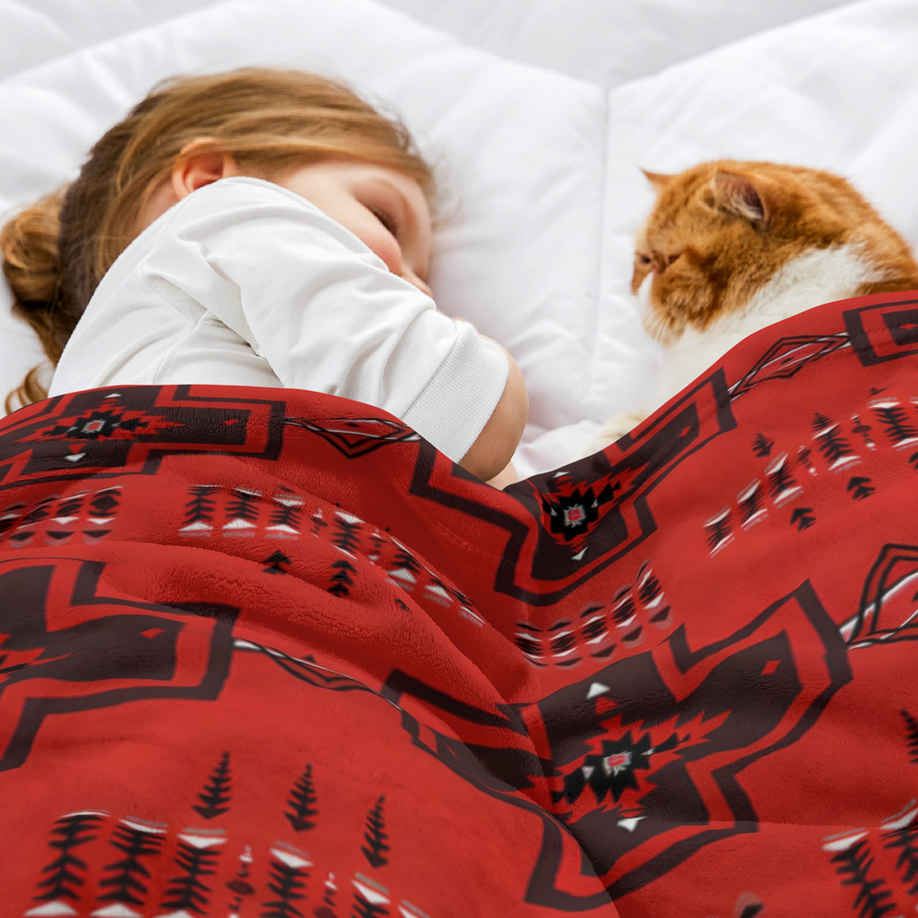 Oversized Super Plush Red Southwest Aztec Flannel Blanket