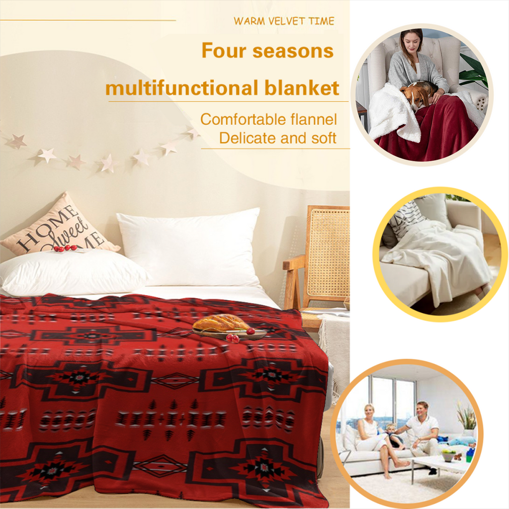 Oversized Super Plush Red Southwest Aztec Flannel Blanket