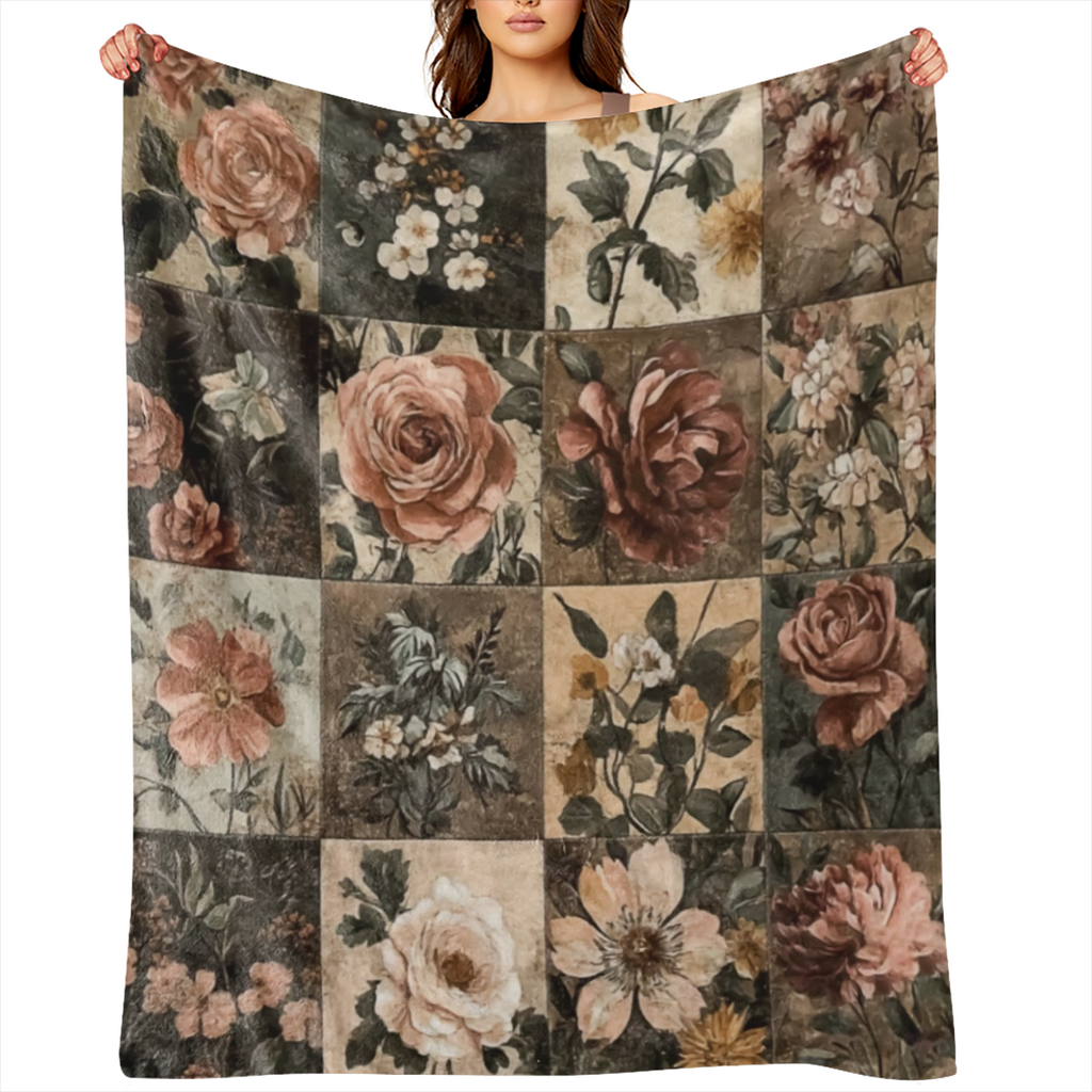 Cozy vintage floral flannel blanket - soft, warm and versatile, perfect for sofas, beds, cars, offices, camping all season long gift ideas