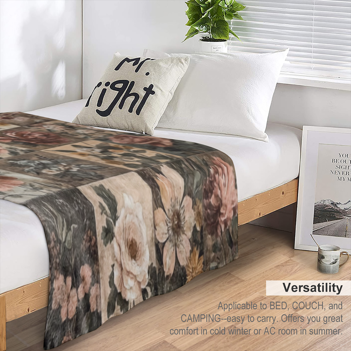 Cozy vintage floral flannel blanket - soft, warm and versatile, perfect for sofas, beds, cars, offices, camping all season long gift ideas