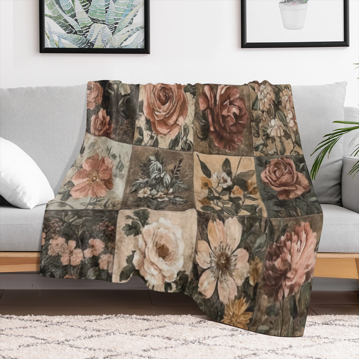 Cozy vintage floral flannel blanket - soft, warm and versatile, perfect for sofas, beds, cars, offices, camping all season long gift ideas