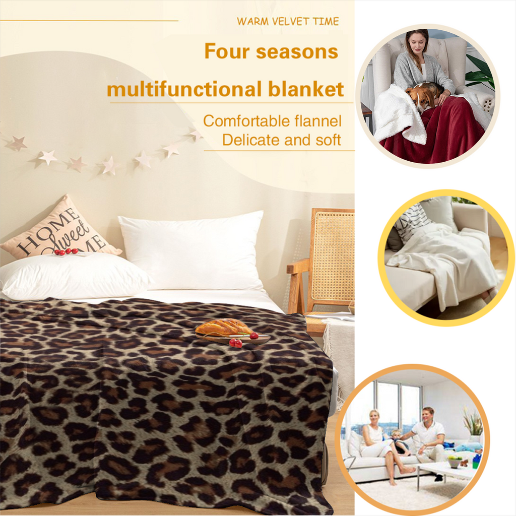 Luxurious Leopard Print Flannel Blanket - Super Soft Thick All-Season Bedspread, Beige & Brown Black Spots Design, Plush Cozy Bedding for Bedroom, Living Room, Dorm, Travel - Neutral Animal Print in B