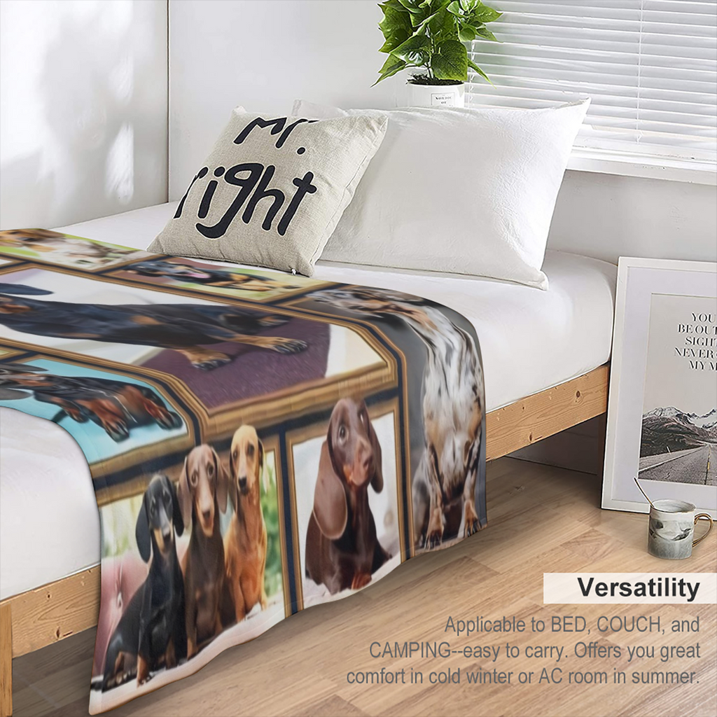 1pc Soft And Cozy Dachshund Print Flannel Blanket - Perfect For Travel, Sofa, Bed, And Office - Ideal Gift For Boys, Girls, And Adults - Available All Season