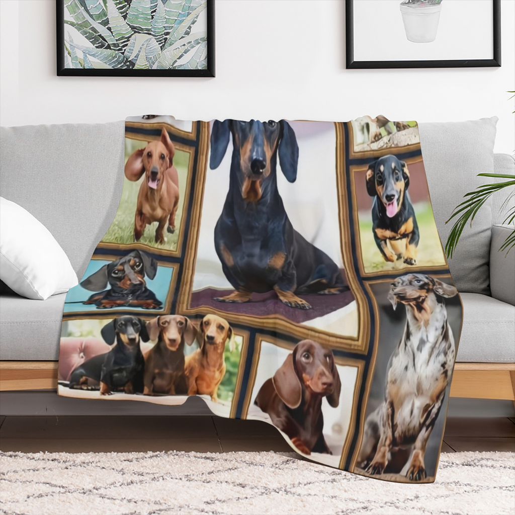 1pc Soft And Cozy Dachshund Print Flannel Blanket - Perfect For Travel, Sofa, Bed, And Office - Ideal Gift For Boys, Girls, And Adults - Available All Season