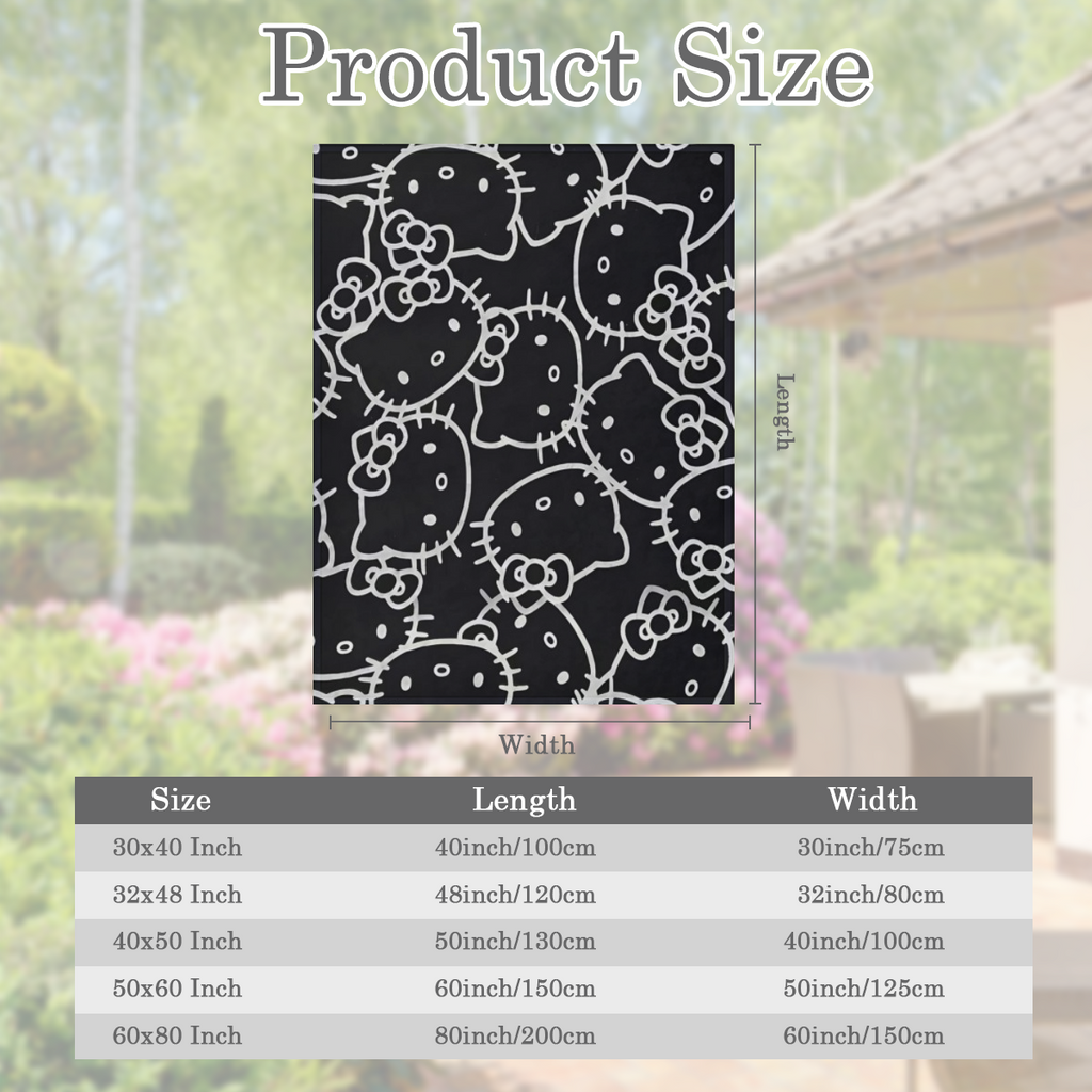 Sanrio Hello Kitty Oversized Flannel Blanket ¨C Black with White Cartoon Faces & Geometric Patterns, Soft &, Machine Washable, All-Season Throw for Bedroom, Sofa, or Travel