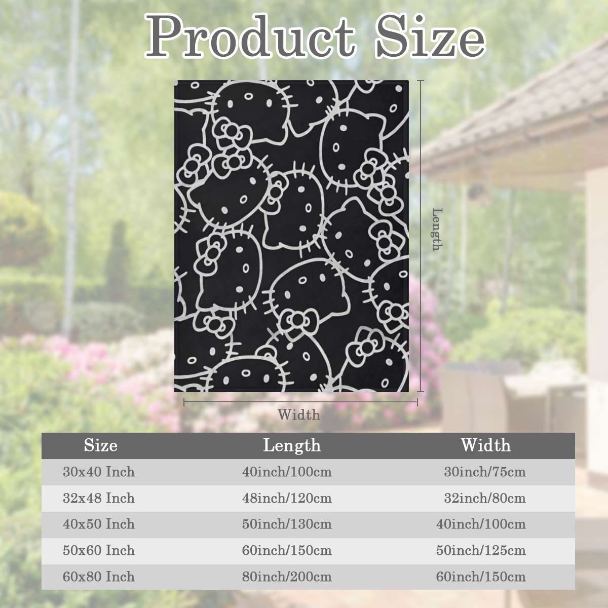 Sanrio Hello Kitty Oversized Flannel Blanket ¨C Black with White Cartoon Faces & Geometric Patterns, Soft &, Machine Washable, All-Season Throw for Bedroom, Sofa, or Travel