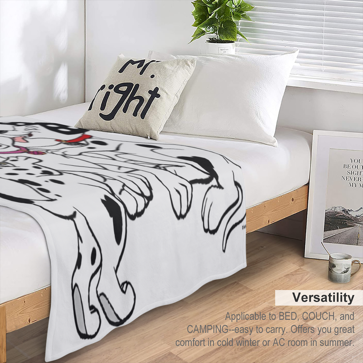 101 Dalmatians plush blanket, made of delicate material, without shedding hair or fading, with durable quality.,