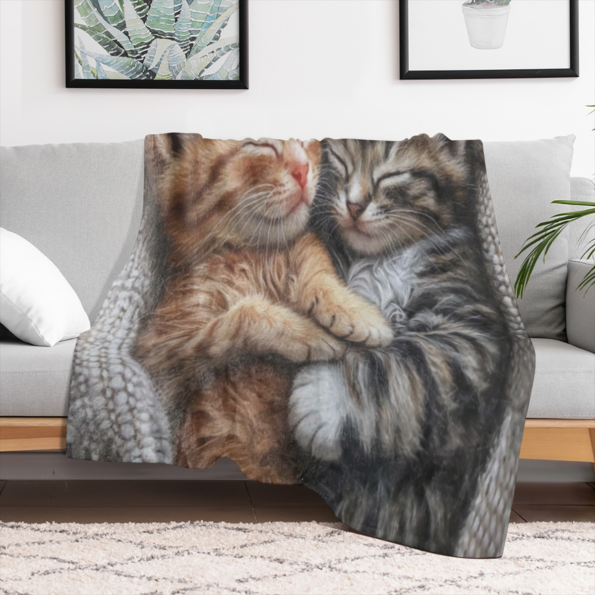 A cozy fleece blanket, cute sleeping cat pattern, soft and comfortable all season knitted polyester blanket for sofa, bed, office, camping, travel - vintage style digital printed velvet blanket