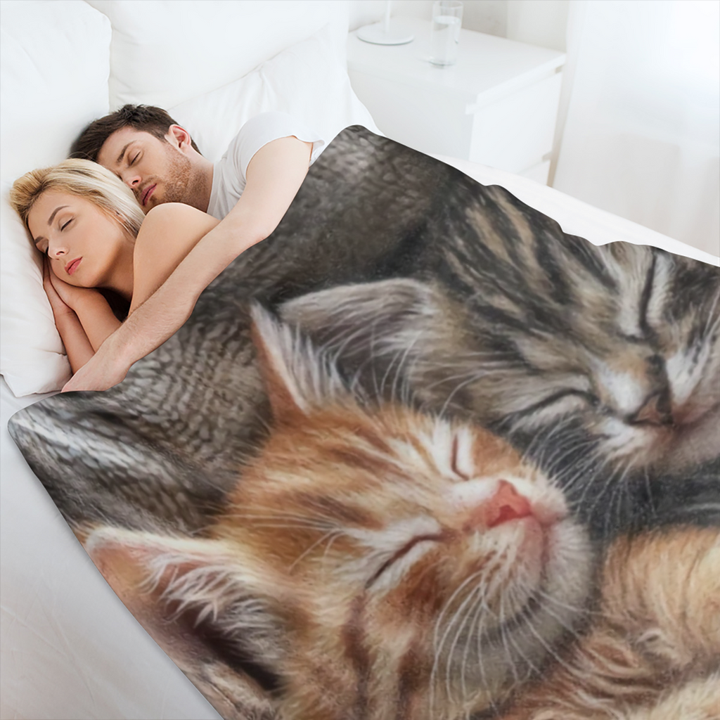 A cozy fleece blanket, cute sleeping cat pattern, soft and comfortable all season knitted polyester blanket for sofa, bed, office, camping, travel - vintage style digital printed velvet blanket