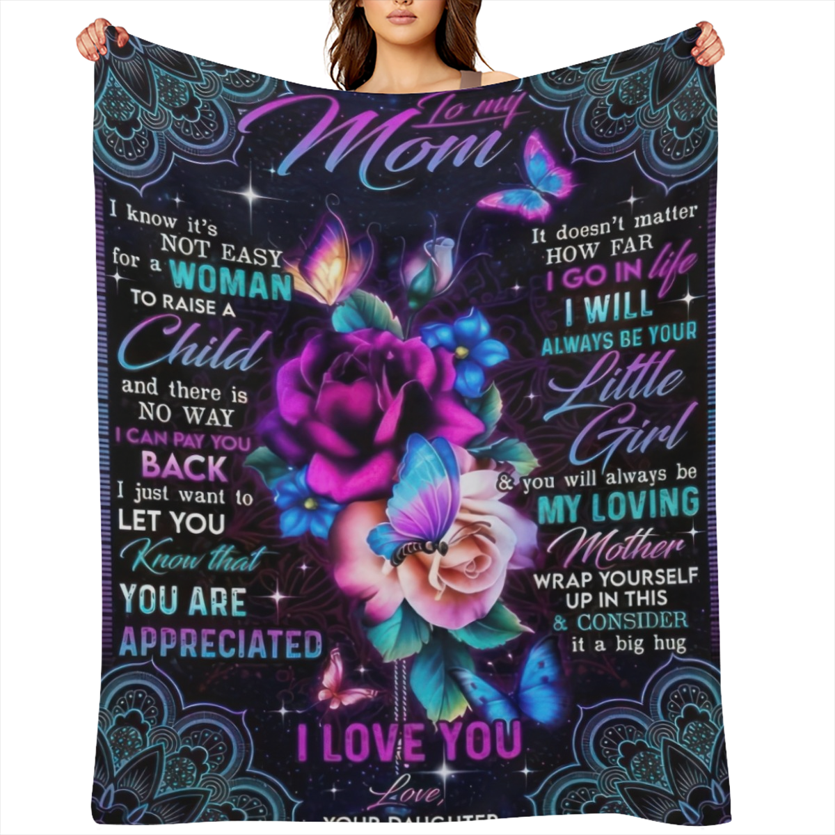 Cozy Flannel Throw Blanket with Digital Print - Versatile for Home, Office, Car, and Camping - Soft, Warm, All- Season Gift from Daughter to Mom