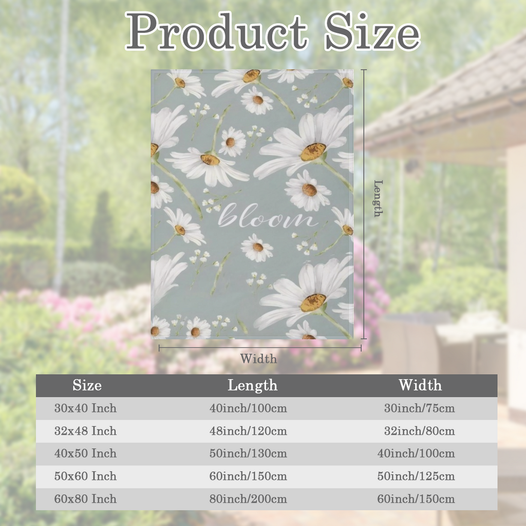 Cozy Daisy Pattern Soft Flannel Throw Blanket - All- Season Comfort Knit Polyester Lightweight Digital Print TV Blanket for Sofa 200- 250g Square Weight