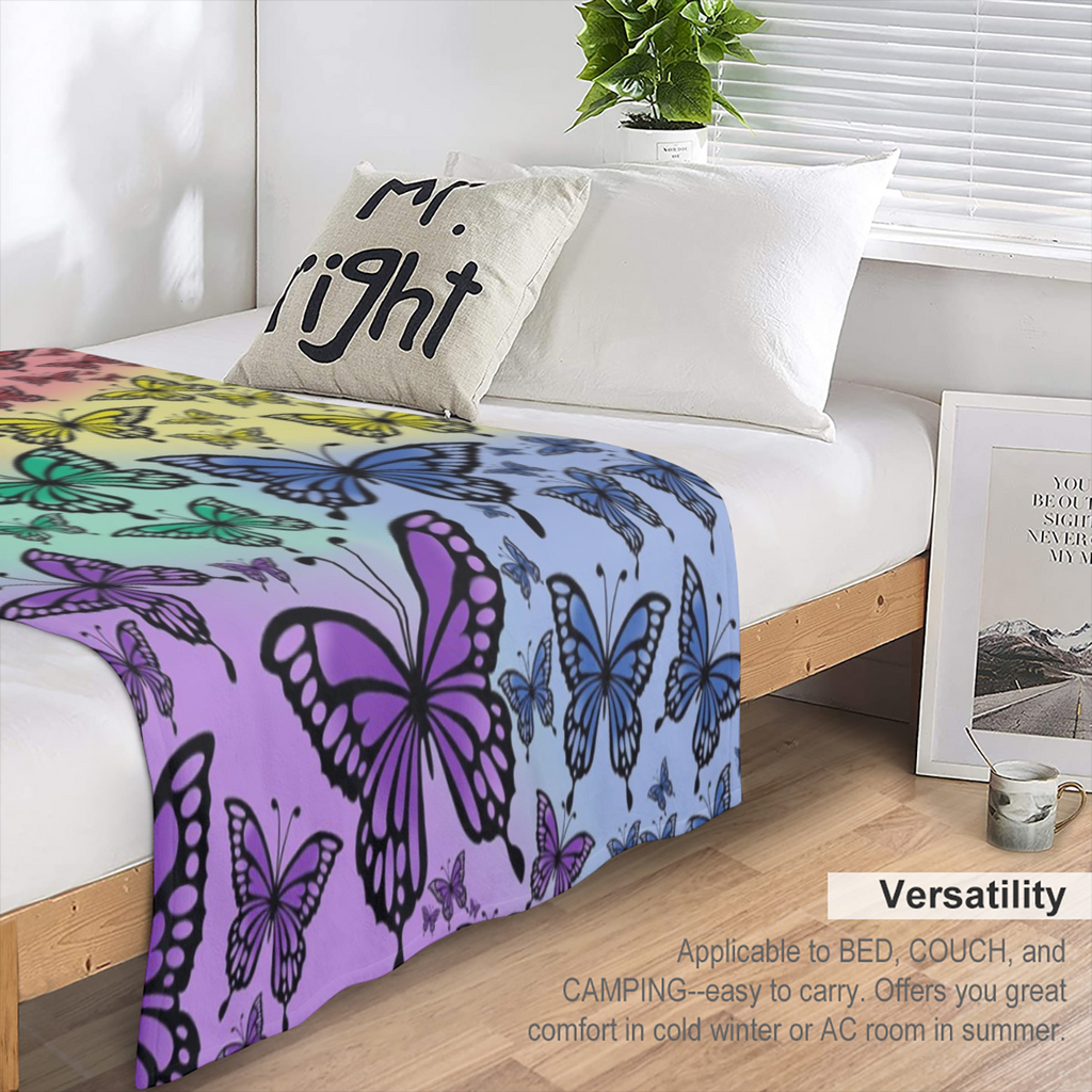 Butterfly Flannel Sofa Blanket Soft Lightweight Warm Shawl Knitted Plush Comfortable Decorative Blanket Suitable for Sofa Bed40x30inch