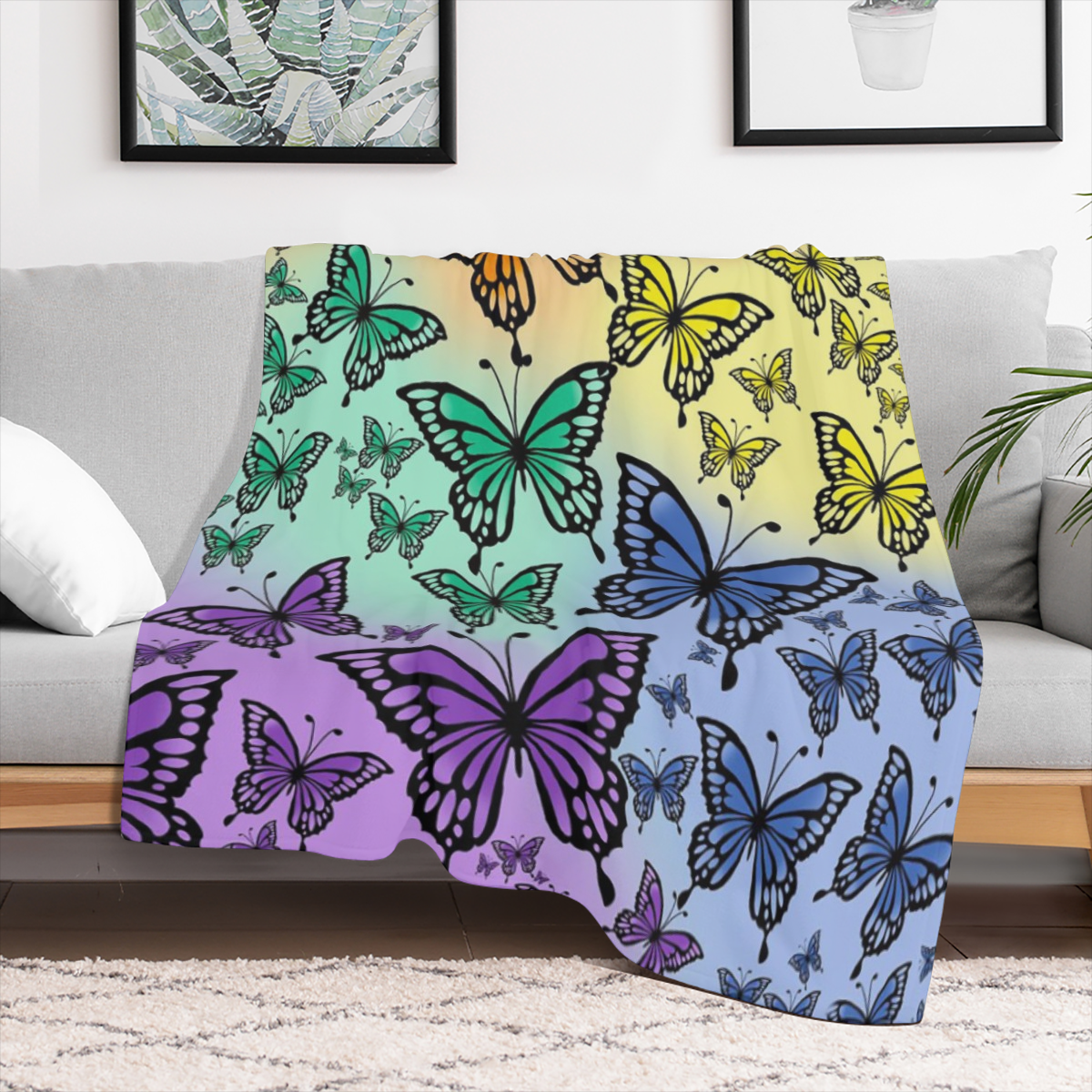 Butterfly Flannel Sofa Blanket Soft Lightweight Warm Shawl Knitted Plush Comfortable Decorative Blanket Suitable for Sofa Bed40x30inch