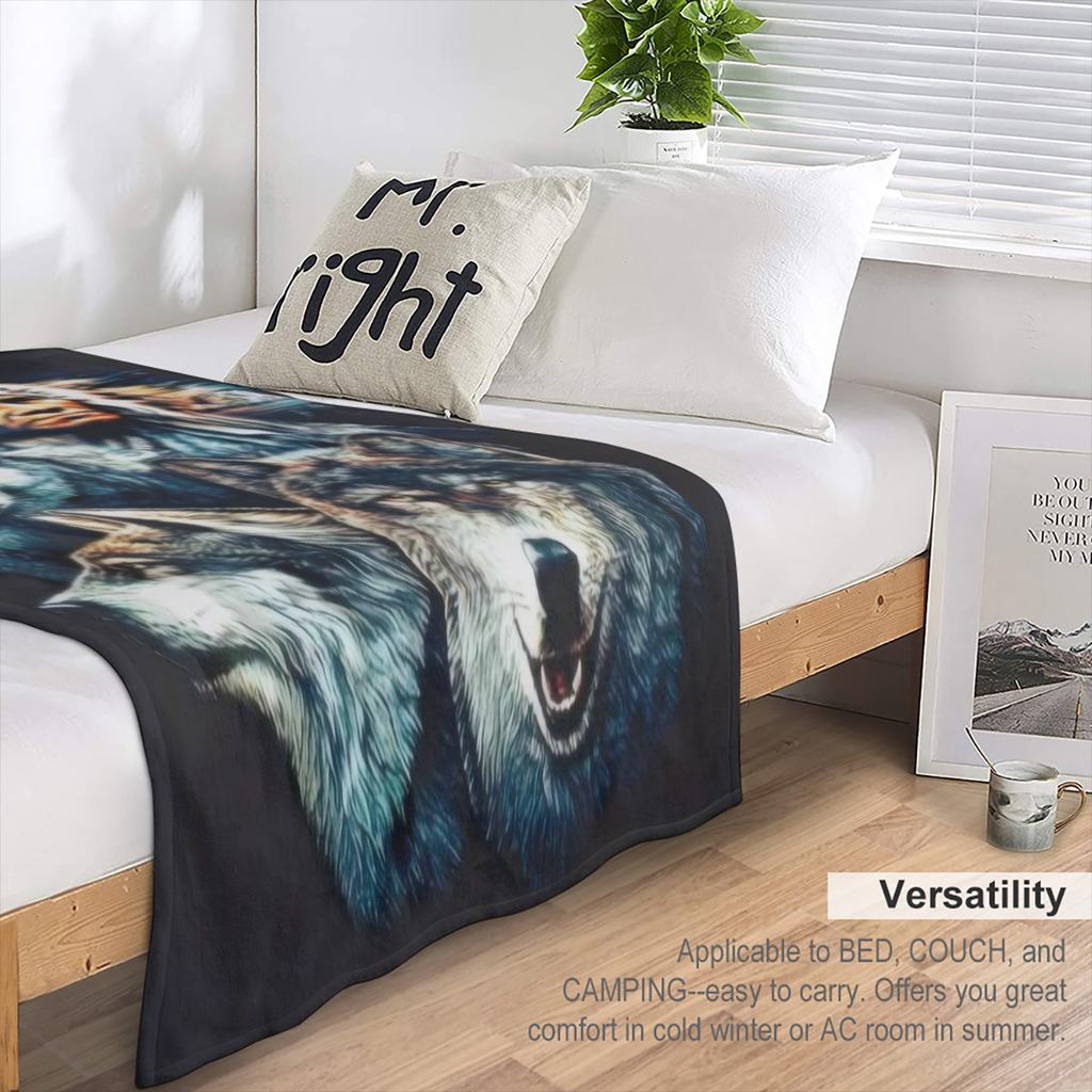 1pc Vintage Indian Wolf Pattern Flannel Blanket Soft Casual Thermal Blanket Multipurpose Office Throwing Outdoor Camping Travel Blanket