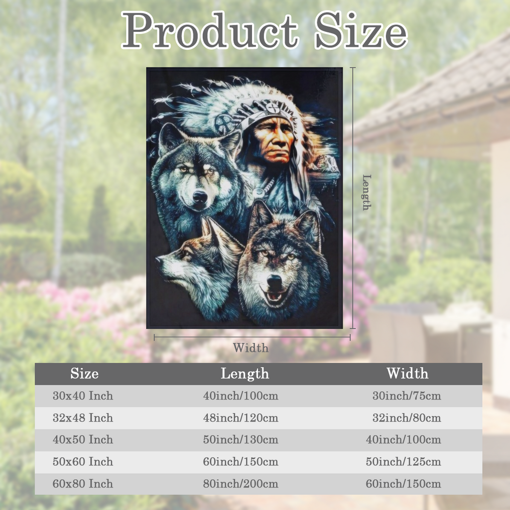1pc Vintage Indian Wolf Pattern Flannel Blanket Soft Casual Thermal Blanket Multipurpose Office Throwing Outdoor Camping Travel Blanket