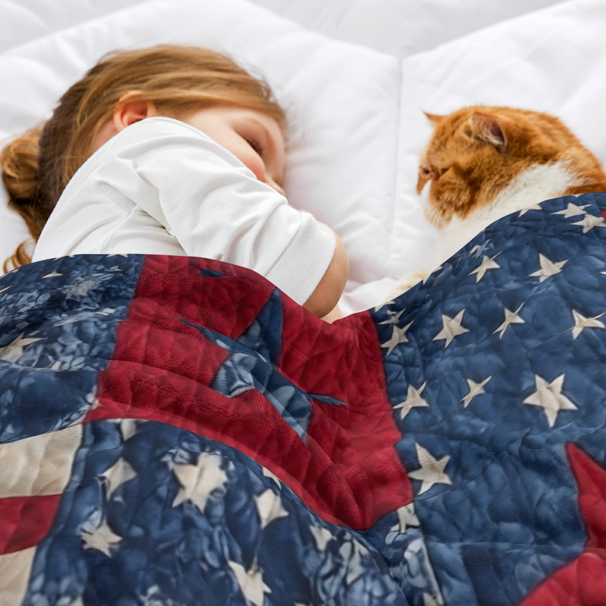 2D Flat 1pc Patriotic Patchwork American Flag Stars And Stripes Throw Blanket, 4Th of July Decorations, Red White Blue Quilted Stars, Ideal for Sofa Nook, Bedroom Accent, Patriotic Picnic, for Familie