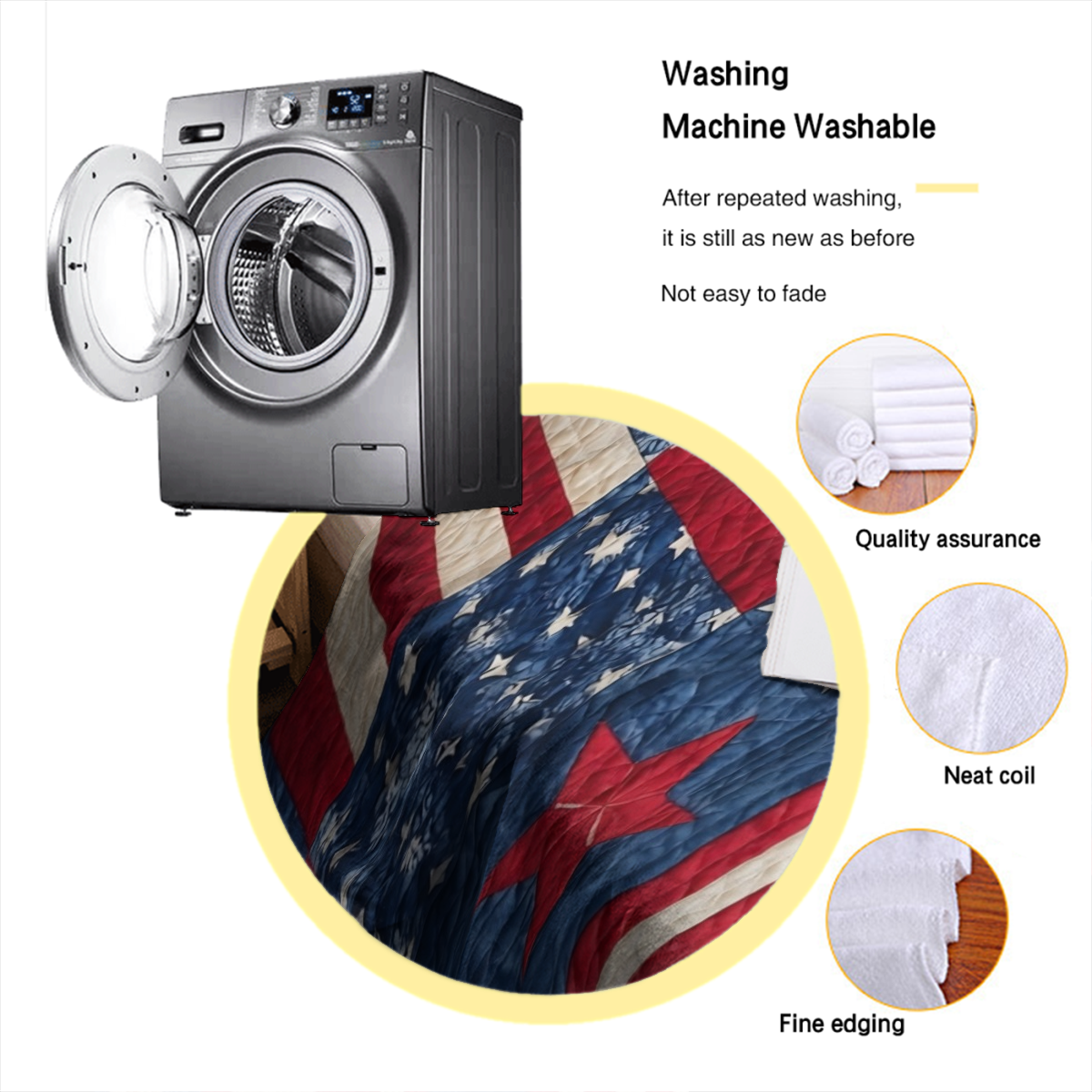 2D Flat 1pc Patriotic Patchwork American Flag Stars And Stripes Throw Blanket, 4Th of July Decorations, Red White Blue Quilted Stars, Ideal for Sofa Nook, Bedroom Accent, Patriotic Picnic, for Familie