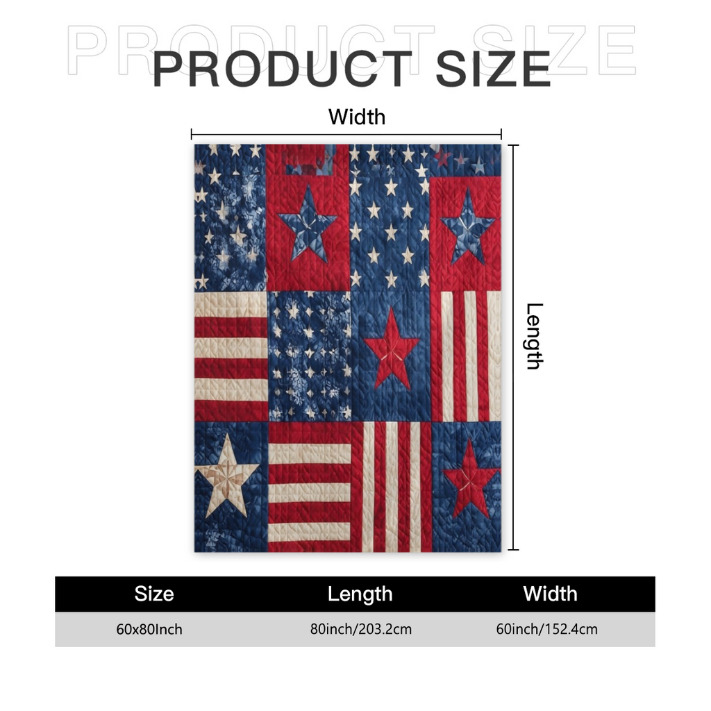2D Flat 1pc Patriotic Patchwork American Flag Stars And Stripes Throw Blanket, 4Th of July Decorations, Red White Blue Quilted Stars, Ideal for Sofa Nook, Bedroom Accent, Patriotic Picnic, for Familie