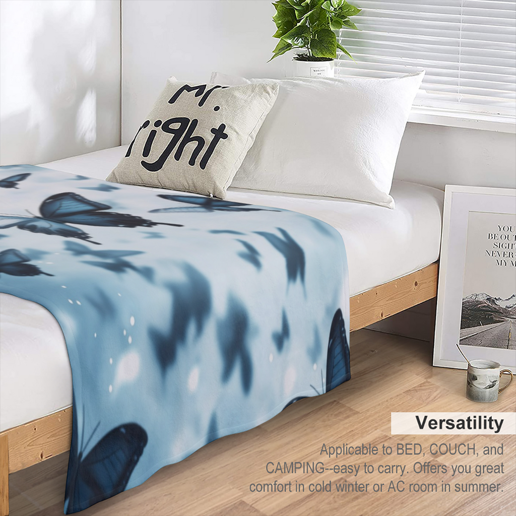 1pc Dreamy Butterfly Print Blanket - Contemporary Style Flannel Throw For Travel Couch Bed Office Home Decoration - Birthday Gift Blanket For Girls Adults