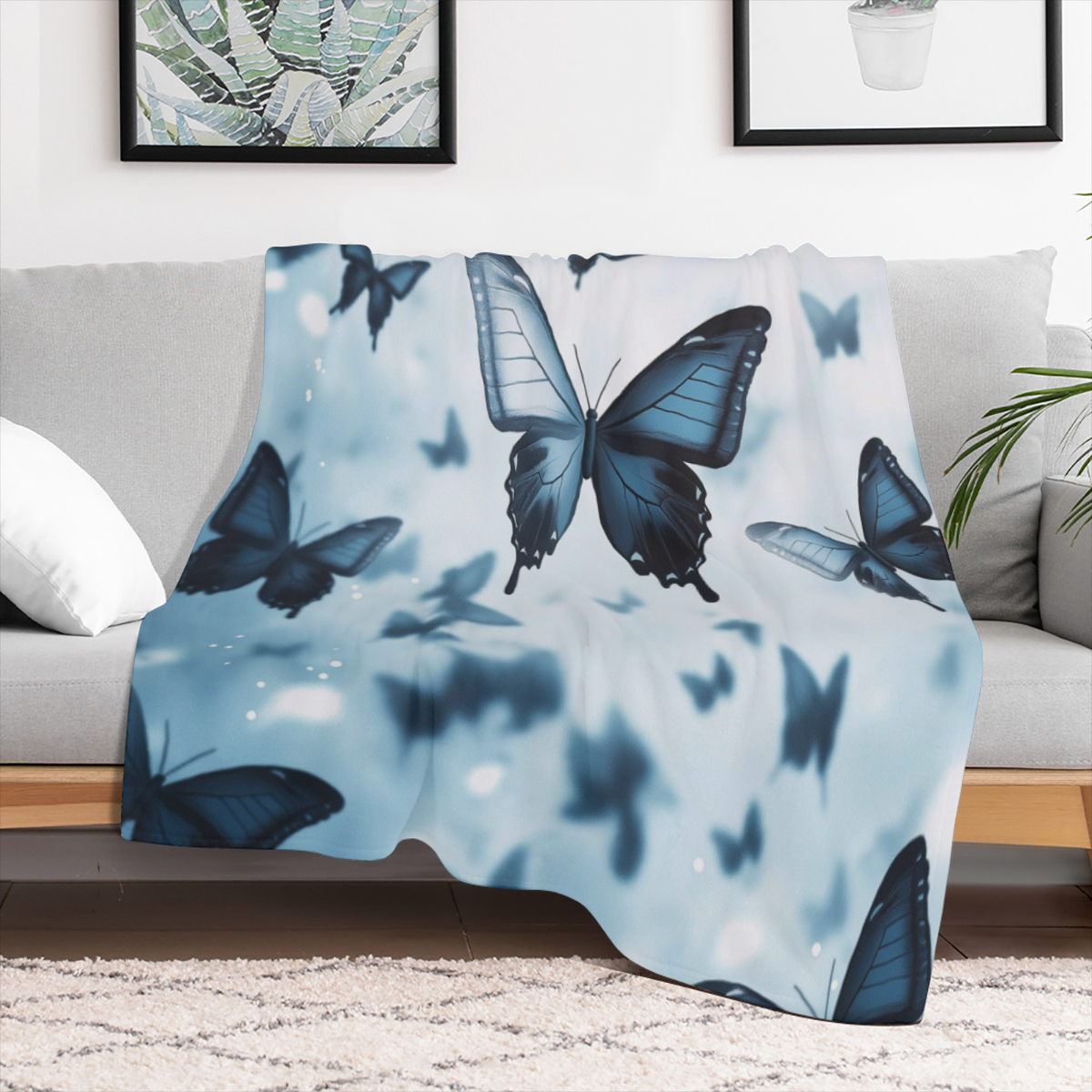 1pc Dreamy Butterfly Print Blanket - Contemporary Style Flannel Throw For Travel Couch Bed Office Home Decoration - Birthday Gift Blanket For Girls Adults