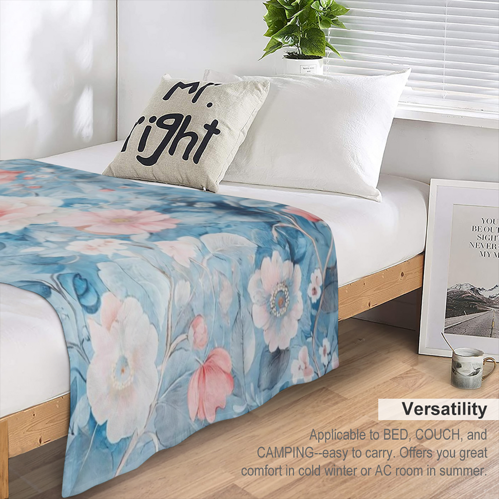 1 modern floral printed flannels blanket, tear resistant, Four season knitted polyester blanket, digital printed gift blanket, suitable for African girls, granddaughters, daughters, multi- purpose, su