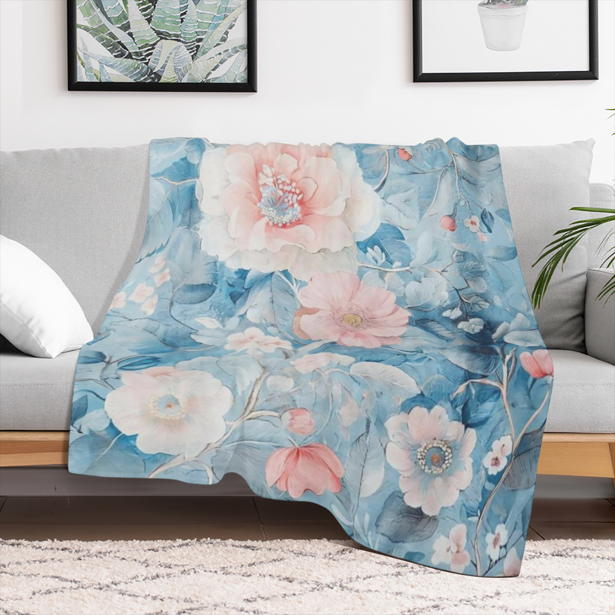 1 modern floral printed flannels blanket, tear resistant, Four season knitted polyester blanket, digital printed gift blanket, suitable for African girls, granddaughters, daughters, multi- purpose, su