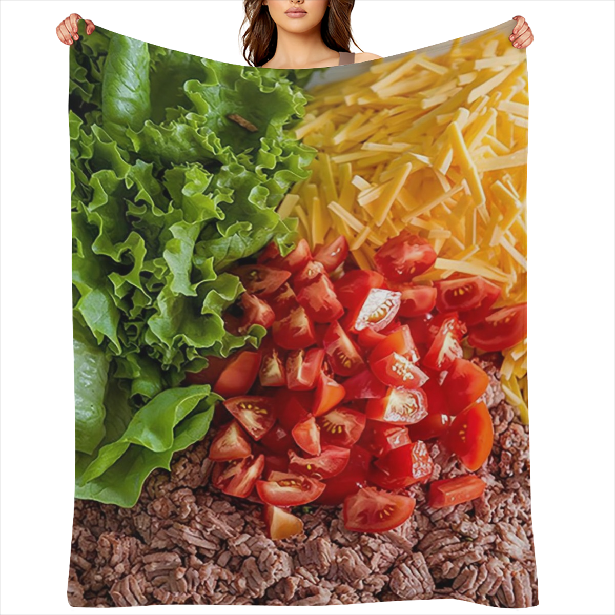 1pc Taco Salad Ingredients Blanket Lettuce Ground Beef Tomato and Shredded Cheese Print Perfect for Kitchen Dining Room Bedroom Living Room Dorm Room and Office Decoration