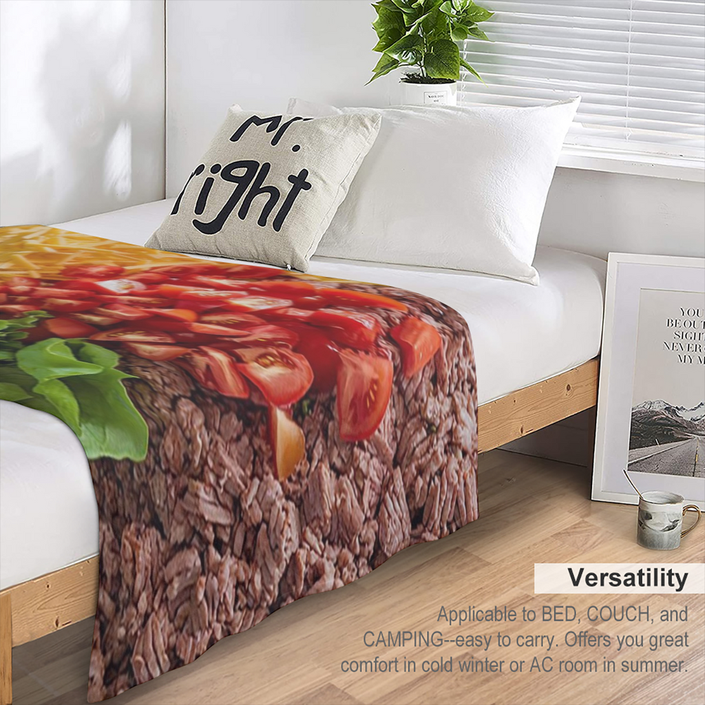 1pc Taco Salad Ingredients Blanket Lettuce Ground Beef Tomato and Shredded Cheese Print Perfect for Kitchen Dining Room Bedroom Living Room Dorm Room and Office Decoration