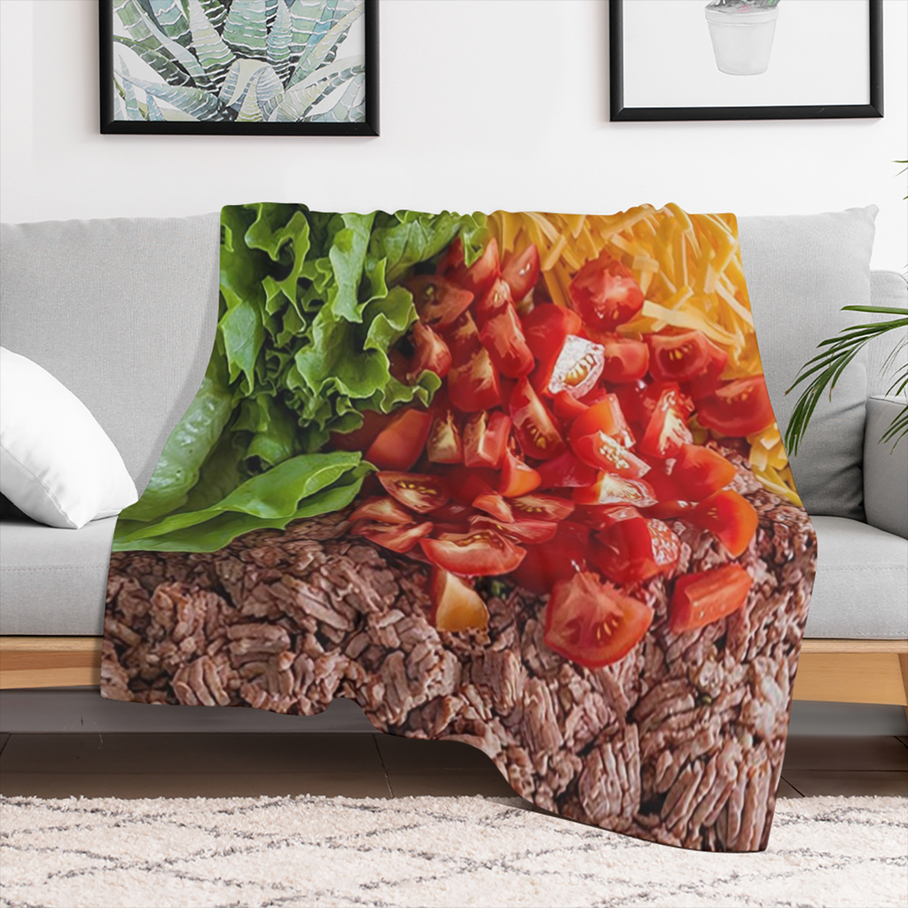 1pc Taco Salad Ingredients Blanket Lettuce Ground Beef Tomato and Shredded Cheese Print Perfect for Kitchen Dining Room Bedroom Living Room Dorm Room and Office Decoration