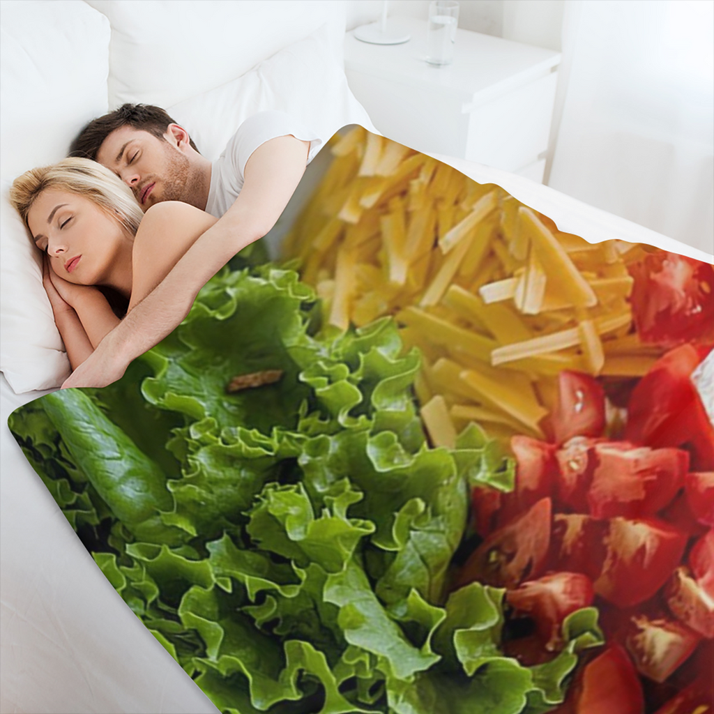1pc Taco Salad Ingredients Blanket Lettuce Ground Beef Tomato and Shredded Cheese Print Perfect for Kitchen Dining Room Bedroom Living Room Dorm Room and Office Decoration