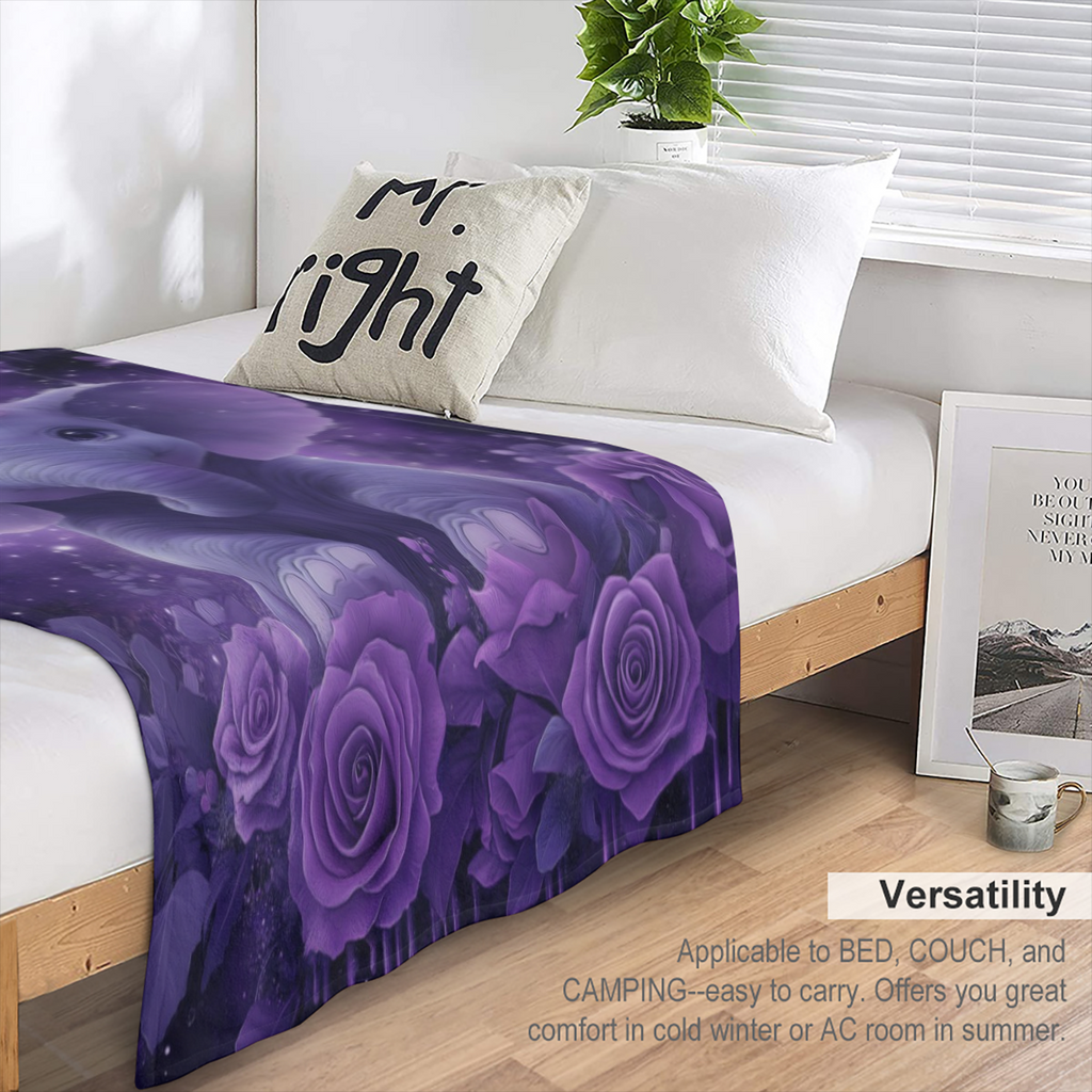 1pc Cozy Cute Purple Elephant Rose Butterfly Printed Throw Blanket - Ultra- Soft, Warm, and Lightweight Throw Blanket for Girls, Ladies, and Home Decor - Perfect for Sofa, Bed, Picnics, Travel, and Mu